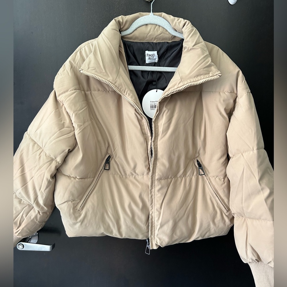 princess polly tan puffer jacket cropped